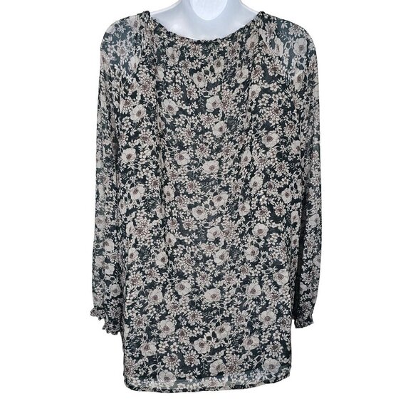 Cabi Floral Bianca Peasant Blouse Lined Long Sleeve Split V-Neck Flowy‎ Women M - Picture 2 of 8